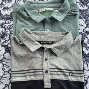 Travis Mathew Two-Pack Polo Set in Sage Green and Heather Gray
